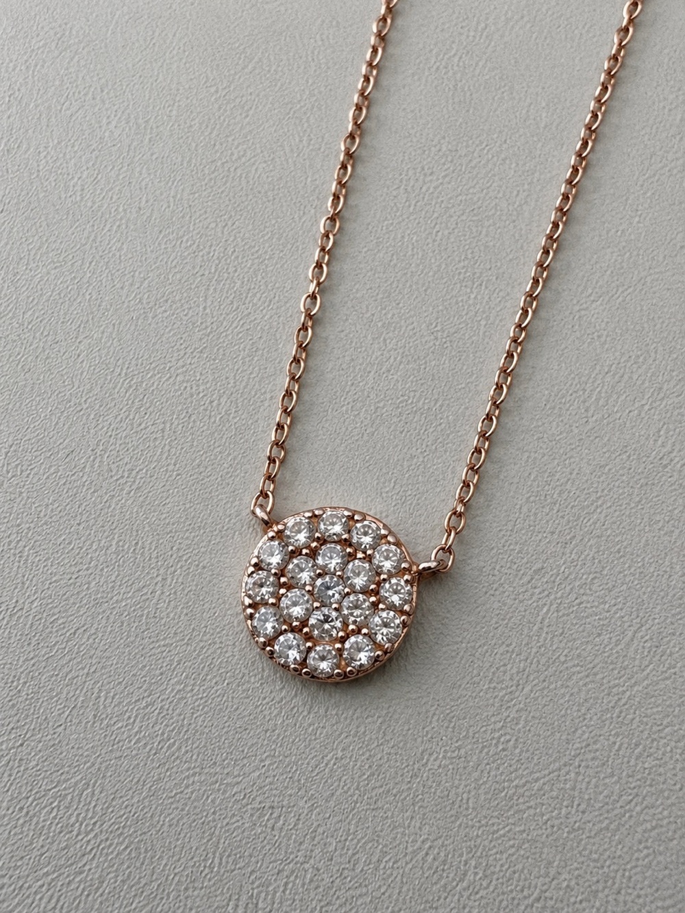 925 Sterling Silver Rose Gold Tone Pavé Clear CZ Round Pendant 18'5"